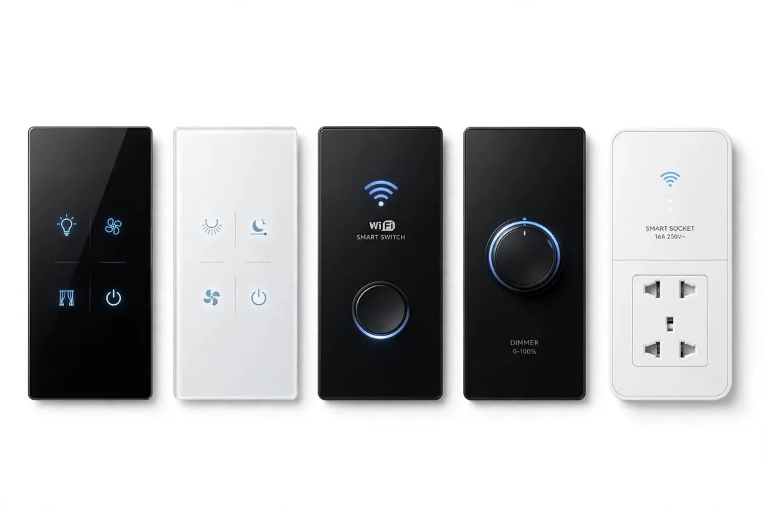 Interrupteurs tactiles, interrupteur Wi-Fi, variateur et prise connectée